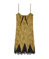 Versace Mini Robe Nuisette En Soie Cheetah Allover In Yellow