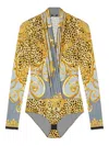 Versace Baroque-print Deep V-neck Bodysuit In Multi