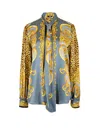 Versace Multicolor Shirt With Pussybow Collar And Leopard Motif In Silk Woman In Multi
