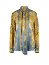 Versace Silk Shirt With Baroque Print In Multi