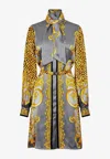 Versace Cheetah Foulard Print Mini Silk Shirt Dress In Multi