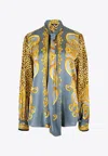 Versace Multicolor Shirt With Pussybow Collar And Leopard Motif In Silk Woman In Multi