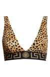 Versace Greek-key Leopard-print Bikini Top In Gold