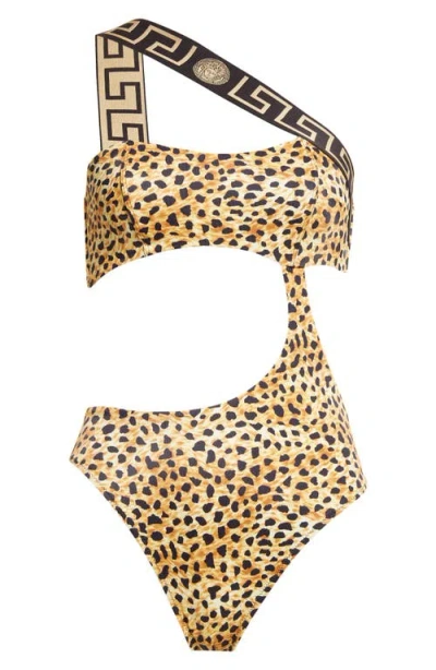 Versace Cheetah Print Cutout One-shoulder One-piece Swimsuit In Multi
