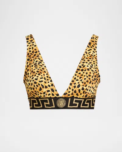 Versace Cheetah Triangle Bikini Top In Neutral