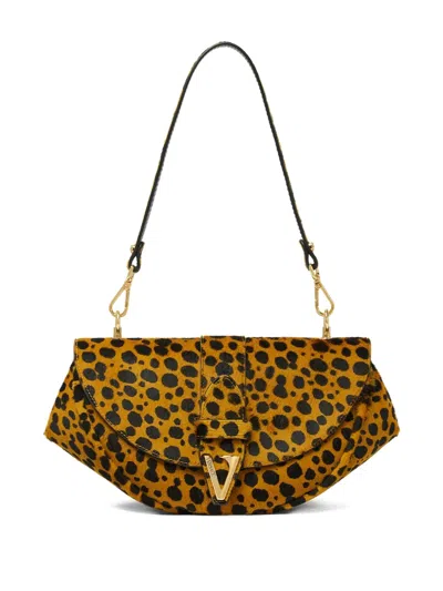 Versace Cheetah Virtus Calf Leather Shoulder Bag In Brown