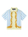 Versace Chemise Barocco Pinstriped Silk Shirt In Blue