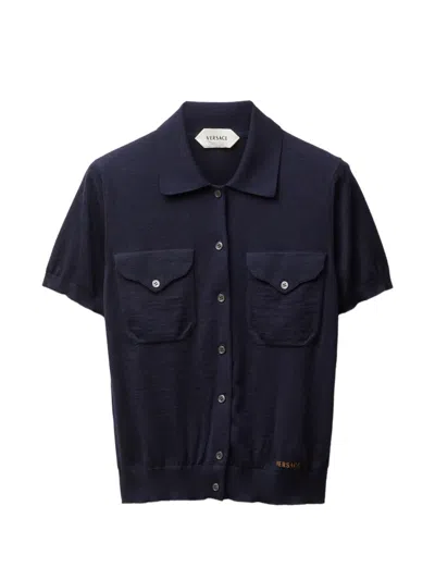 Versace Geknöpfter Cardigan Mit Brusttasche In Blue