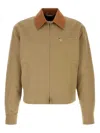 Versace Beige Jacket With Leather Collar And Metallic Medusa Head Detail In Cotton Canvas Man In Brown