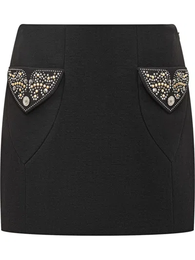Versace Chic Mini Skirt With Jewel Pocket In Black