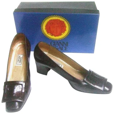 Pre-owned Versace Chocolate Brown Leather Pumps In  Box Size 39 C 1990