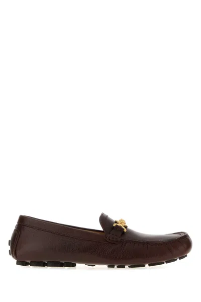 Versace Chocolate Leather Driver Loafers In Multi