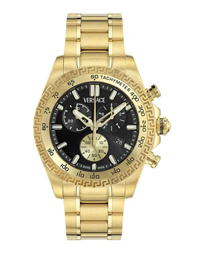 Versace Chrono X Leather Watch In Black