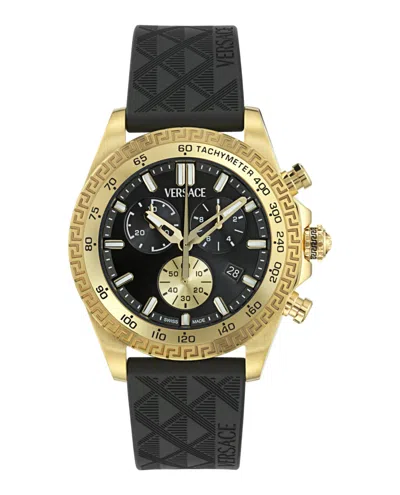 Versace Chrono X Leather Watch In Black