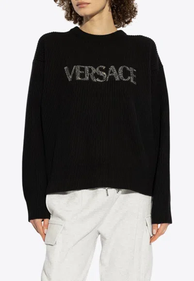 VERSACE CIELO STELLATO LOGO CASHMERE KNIT SWEATER