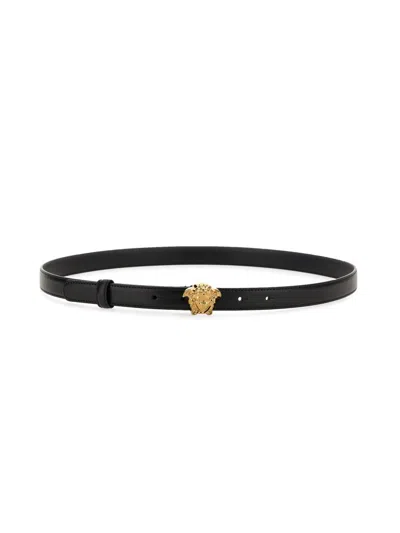 Versace La Medusa Leather Belt In Black
