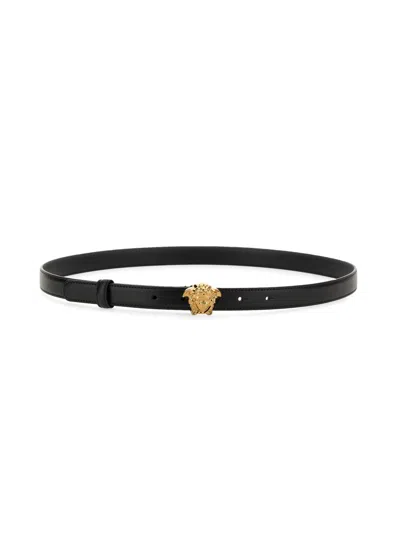 Versace La Medusa Leather Belt In Black