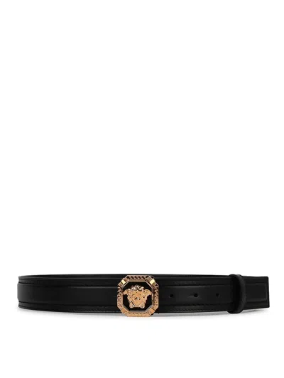 Versace Black Leather Belt In Negro