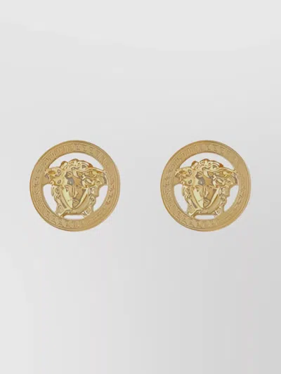 Versace Circular Medusa Head Earrings In Gold