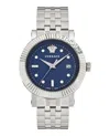 Versace Classic Date Quartz Watch With Blue Guilloche Dial In White
