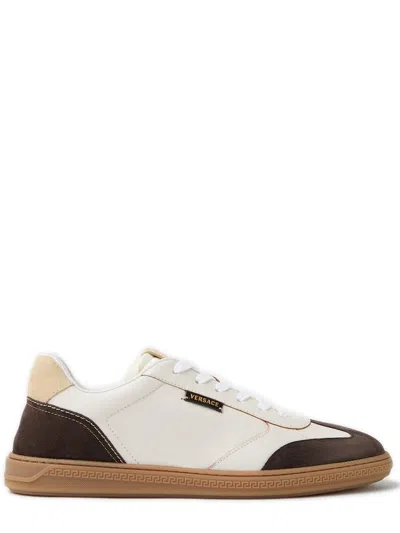 Versace Classic Low Top Sneakers With Greek Motif In White