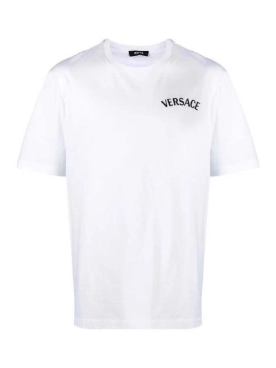 Versace Cloud White Logo Embroidered T-shirt