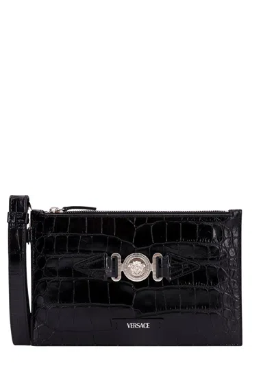 Versace Medusa Biggie Zipped Small Clutch Bag In Black