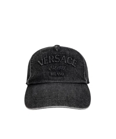 Versace Coal Eaves Hat In Black