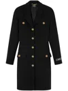 Versace Coat In Double Wool Crepe Stretch In Black
