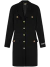 Versace Coat In Double Wool Crepe Stretch In Black