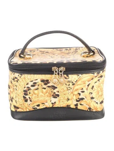 Pre-owned Versace Coated Canvas Cosmetics Bag In Black
