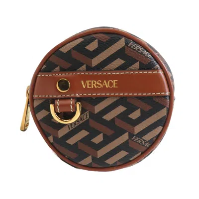 Pre-owned Versace Coated Canvas Pvc Leather Pouch () In Brown