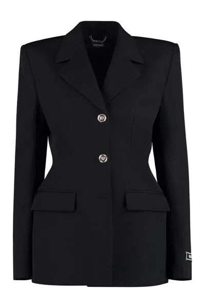 Versace Crocodile-jacquard Wool Blazer In Black