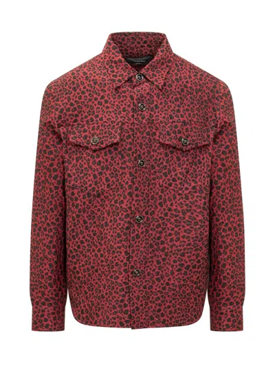 Versace Leopard-embroidered Button-up Shirt In Red