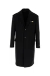 Versace Wool Coat With Back Vent And Notch Lapel In Black