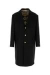 Versace Wool Blend Coat Featuring Back Vent In Black