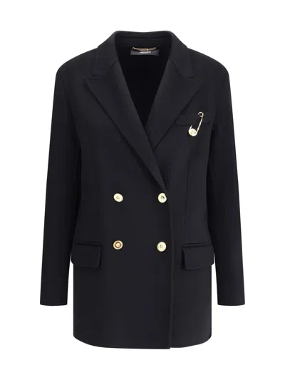 Versace Wool And Cachemire Double-breasted Coat In Blue