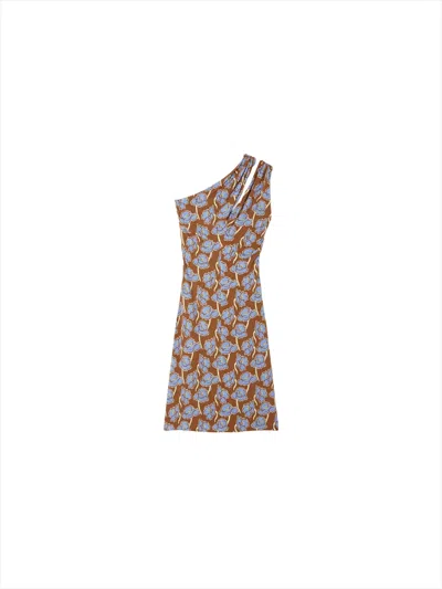 VERSACE PRINTED STRETCH CREPE ONE-SHOULDER DRESS