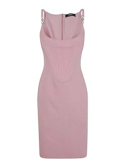 Versace Cocktail Dress Enver Satin Fabric In Pale Pink
