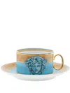 Versace Medusa Amplified Blue Coin Tea Cup And Saucer In Nude