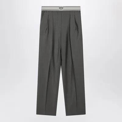 Versace Cold Grey Mohair Wool Trousers In Gray