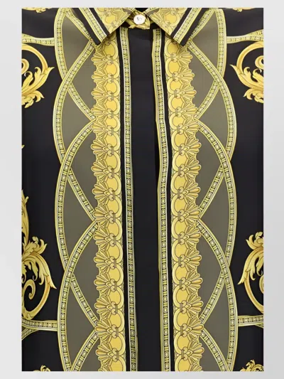 Versace Collar Contrast Trim Baroque Print Formal Shirt In Black