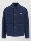 Versace Collared Jacket Front Pockets Gold Tone Hardware In Blue