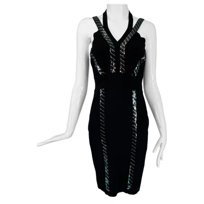 Pre-owned Versace Collection Black & Silver Sequin Knit Halter Neck Dress 44