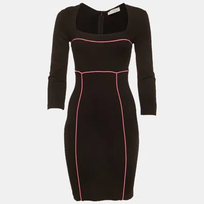 Versace Collection Black Jersey Shift Mini Dress In Brown