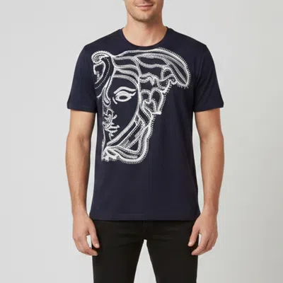 Pre-owned Versace Collection Black Medusa Head Printed Cotton Crewneck T-shirt Xxl In Blue