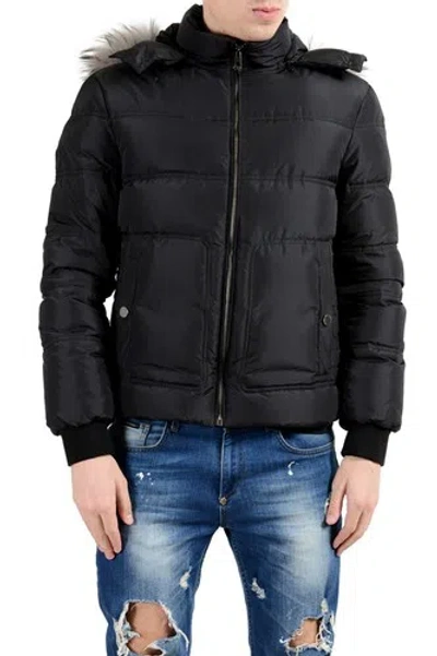 Pre-owned Versace Collection Men's Coyote Fur Down Black Full Zip Hooded Parka Jacket