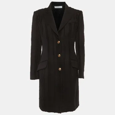 Versace Collection Navy Blue Jacquard Mid-length Coat In Black