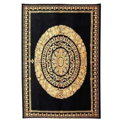 Pre-owned Versace Collection Rug Petit Barocco Nero Black Gold, 1980