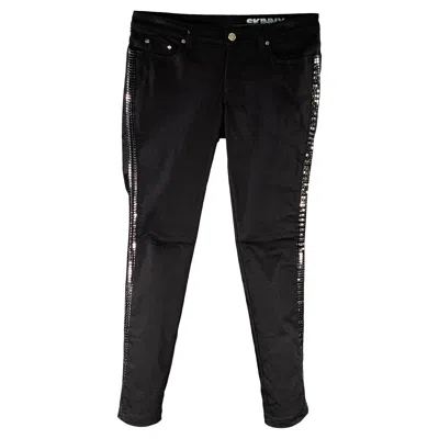 Pre-owned Versace Collection Size 30 Donna Black Cotton Blend Studded Skinny Jeans